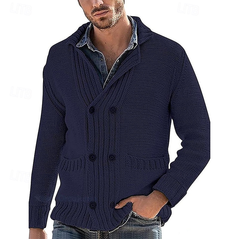 Voor heren Trui Vest Trui Geribd breien Normale tops Gebreid Effen Omgeslagen kraag Opwarm Kleding Modern eigentijds Casual Alledaagse kleding Kleding Lente & Herfst Zwart Wit M L XL 2025 - $47.99 –P6