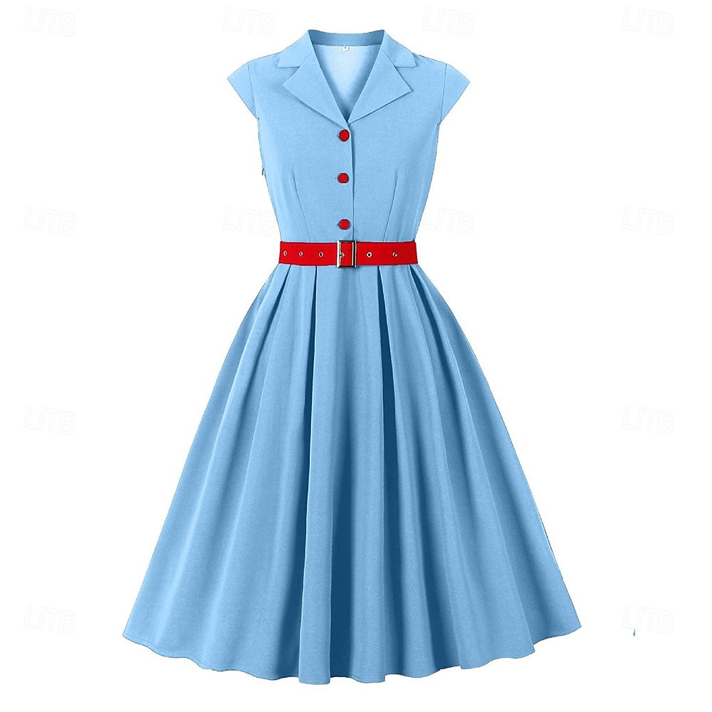 Retro 50. léta Rockabilly Polední Šaty na šaty Flare šaty S páskem A-Linie Dámské Dovolená Maturita Retro tematická párty Dospělé Šaty Jaro léto 2025 - $34.99 –P11
