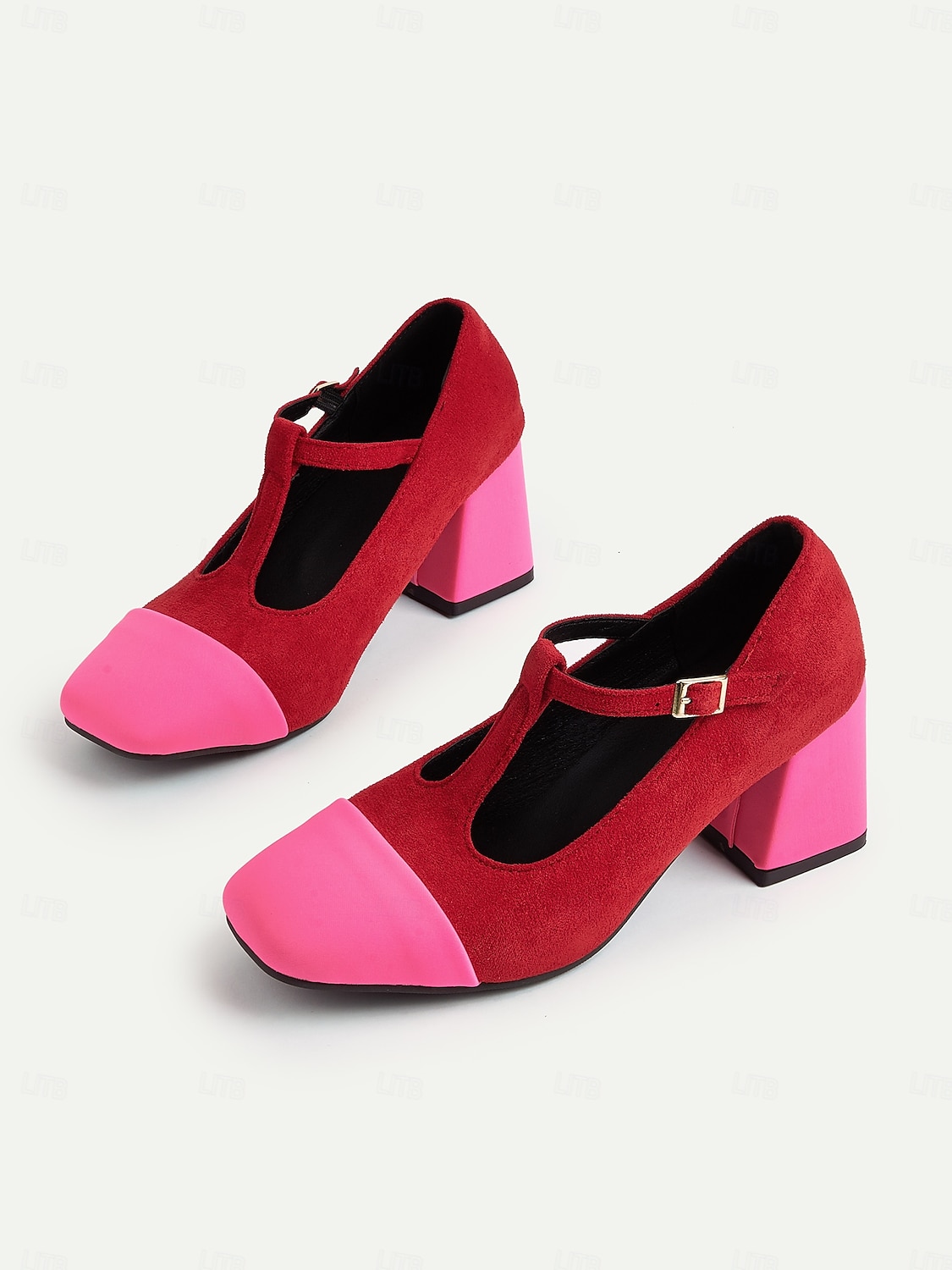 נעלי עקב מרי ג'יין בצבע אדום וורוד לנשים עם רצועת T - נעלי הליכה נוחות בסגנון צרפתי לתה של אחר הצהריים, מסיבות, משרד ותלבושות יומיומיות 2026 - $59.99 –P4