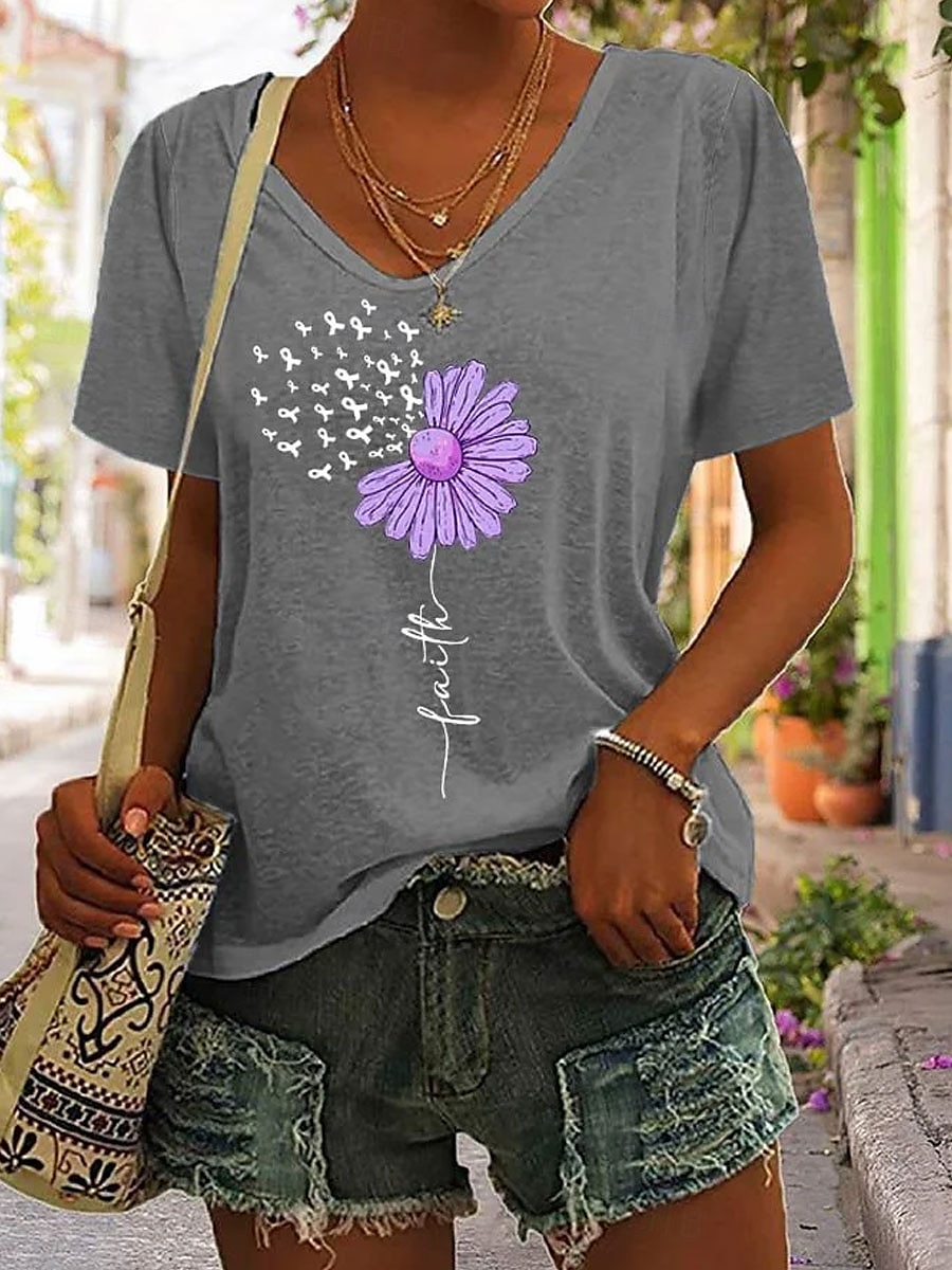 Femmes T-shirt Fleuri Graphique Lettre Bohème ancien Élégant Manche Courte Col en V Hauts Réguliers Quotidien Sortir Week-end Imprimé Noir Blanche Rose Claire Violet Vert Été Printemps de 2025 ? $19.99 –P3