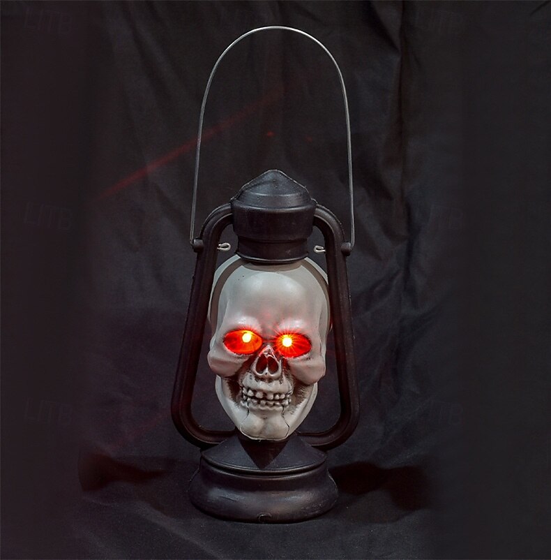 Halloween håndtak LED lysende hodeskaller hode røde øyne lampe glødende i mørke retro parafinlampe festdekorasjon 2025 - $24.99 –P13