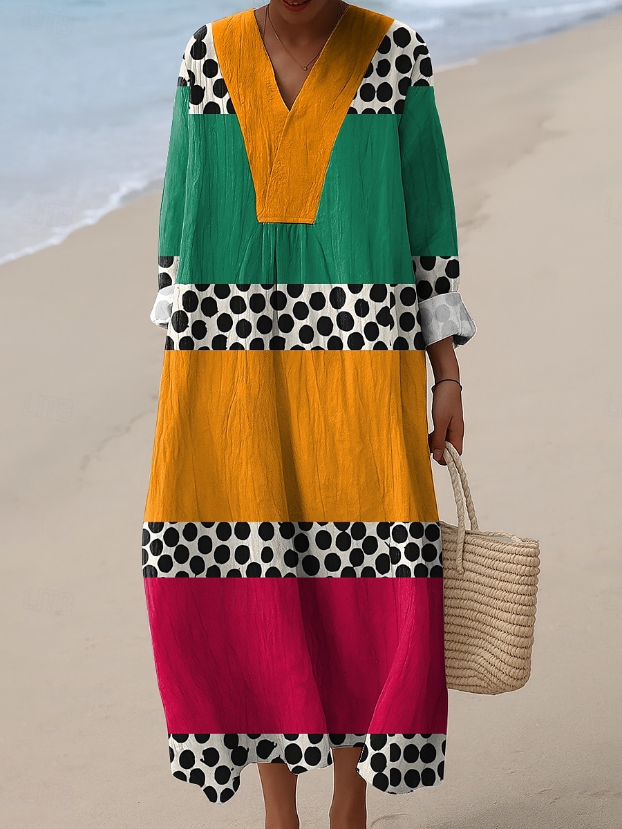 Per donna Abito Midi Vestito Estivo Abito a Tubino Vacanza Casual Spiaggia Uscire Spiaggia Vestibilità comoda Grafico Geometrico Manica Lunga Scollo a V Giallo scuro Giallo Rosa Blu Estate Primavera del 2025 a $35.99 –P1