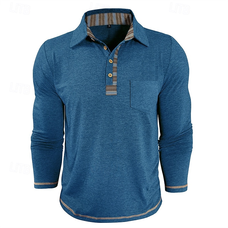 Herren Golfshirt Golf Poloshirts Arbeit Lässig Revers Langarm Basic Modern Farbblock Patchwork Knöpfe Frühling Herbst Normale Passform Aprikose Marineblau Blau Grün Hellgrau Dunkelgray Golfshirt 2025 - $25.99 –P12