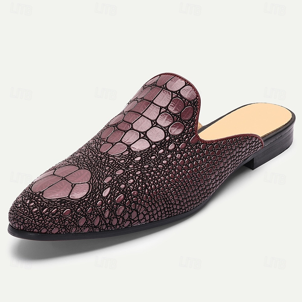Men's Blue Crocodile Pattern Leather Mule Shoes – Slip-On Luxury Loafers for Stylish Men at Summer Parties and Resort Events 2025 - $94.99 –P1