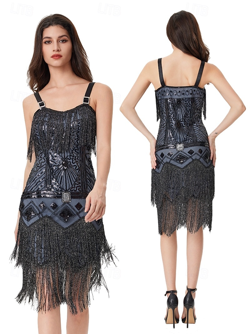 Anni Ruggenti Anni 1920 Sopra il ginocchio Lunghezza al ginocchio Abito Flapper Abito da cocktail Senza maniche Il grande Gatsby Ragazza Flapper Paillettes Frange Scollo a V Costume Per donna Natale del 2026 a $52.99 –P2