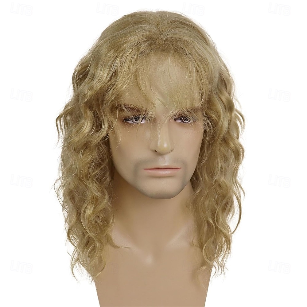 20 inch 80s rockpruiken voor mannen en vrouwen pruik lange blonde pruik met pony 1980s kostuum halloween blonde krullende golvende pruiken mullet rocker disco punk stijl 2026 - $23.99 –P3