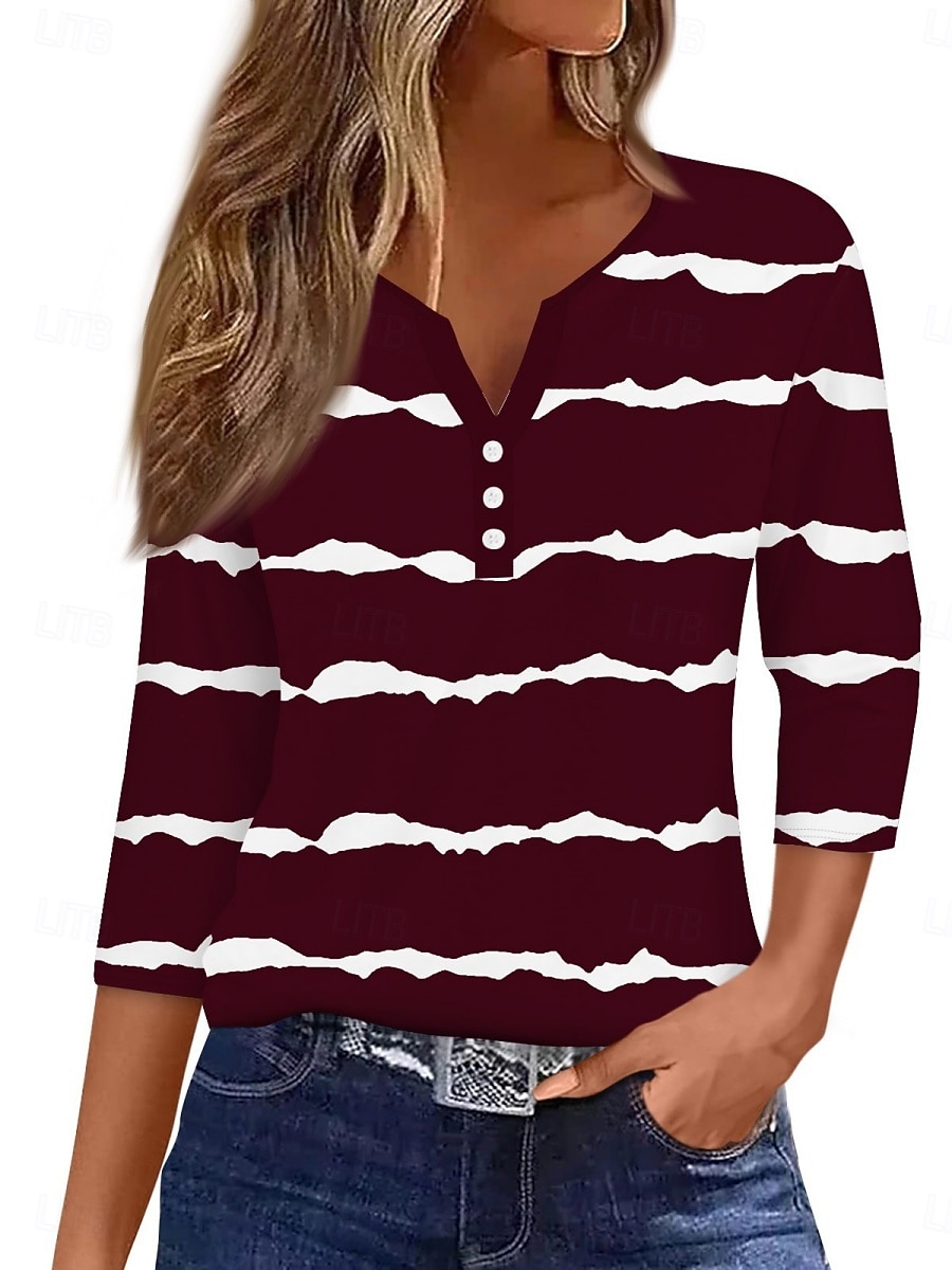 Per donna Camicia Bottoni Stampato A righe Elegante Casual Manica Lunga Scollo a V Top Regolari Quotidiano Blu Bianco Vino Verde Estate Primavera Autunno del 2026 a $21.99 –P2