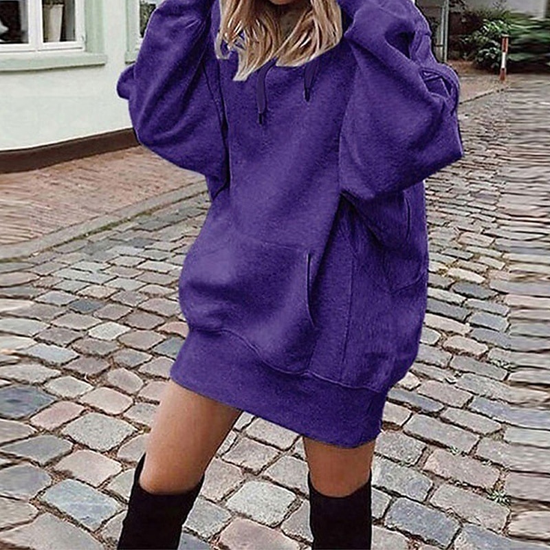 Mulheres Pulôver Moletom Com Capuz Tecido Roupa de rua Casual Confortável Manga Longa Com Capuz Tops regulares Rua Feriado Para Noite Bolsos Amarelo Roxo Cinzento Outono de 2025 por $24.99 –P3