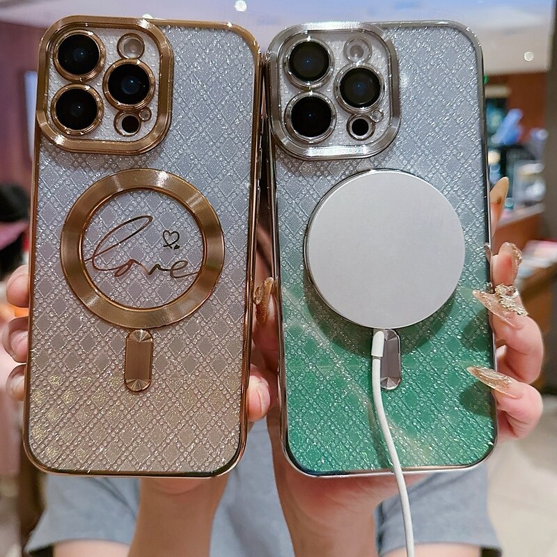 telefoon hoesje Voor iPhone 16 15 14 Pro Max Plus iPhone 16e iPhone 13 Pro Max Achterkant Ondersteuning draadloos opladen Niet-vergelend Bling glitter glanzend Kleurgradatie 2025 - $11.99 –P2