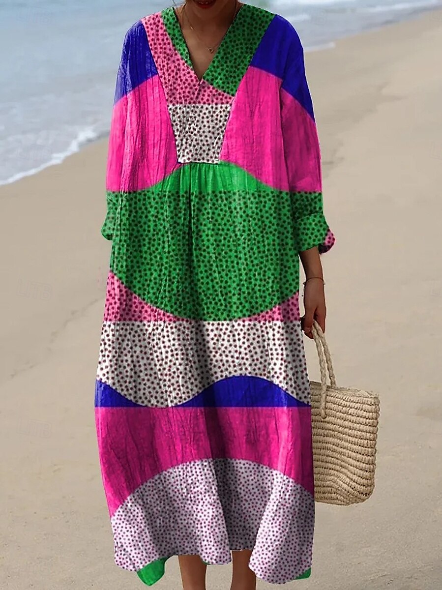 Per donna Abito Midi Vestito Estivo Abito a trapezio Vacanza Casual Boho Uscire Spiaggia Grafico Geometrico Manica Lunga Scollo a V Blu Fucsia Arancione Estate Primavera Autunno del 2025 a $35.99 –P2