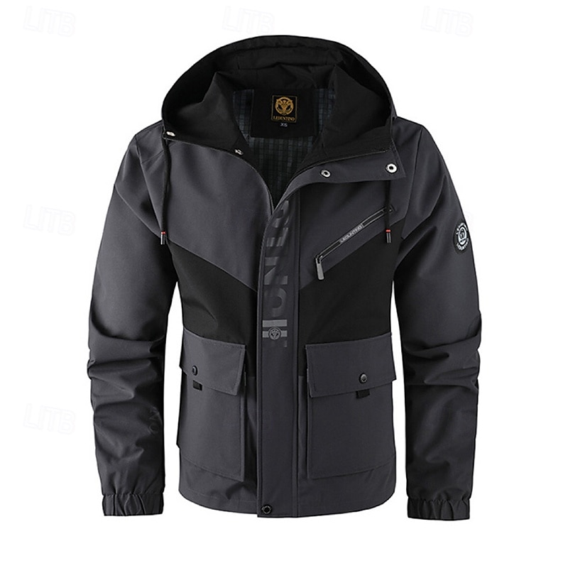 Herren Outdoorjacke Freizeitjacke Urlaub Täglich Winddicht Warm Tasche Herbst Winter Farbblock Buchstabe Mode Klassisch Mit Kapuze Regulär Weiß Dunkelgray Jacken 2025 - $58.99 –P10