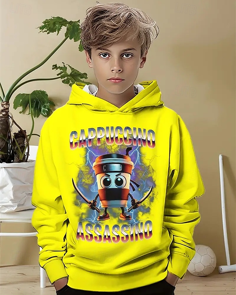 Moletom casual com capuz para meninos com estampa abstrata engraçada de Tung Tung Tung Saur, manga comprida, moda primavera outono, streetwear, crianças de 4 a 12 anos, com capuz, para atividades ao de 2025 por $18.99 –P2