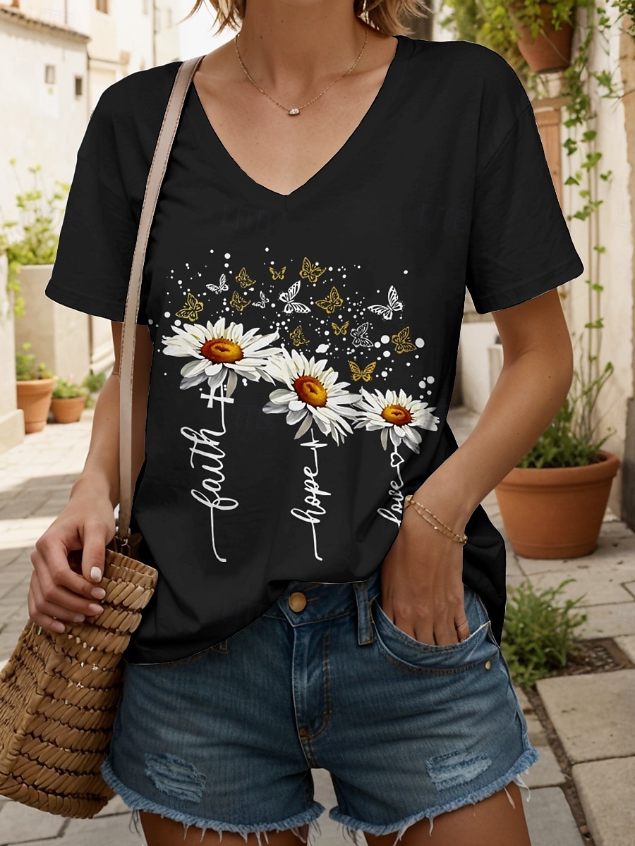 Pentru femei Tricou Grafic Animal Scrisă Epocă Stilat Clasic Manșon scurt În V Topuri obișnuite Zilnic Imprimeu Negru Alb Galben Roșu-aprins Albastru piscină Vară Primăvară 2025 - $19.99 –P4
