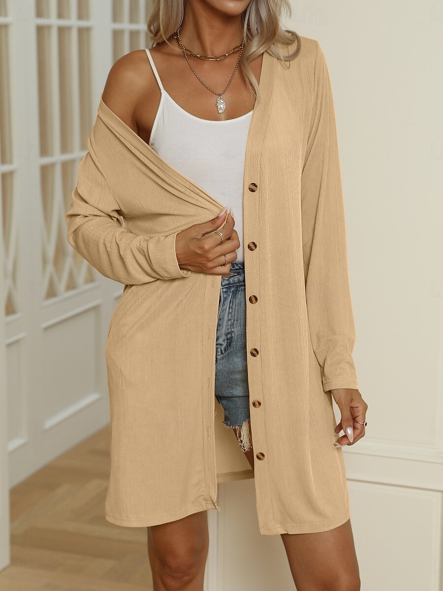 Femmes Veste Décontractée Confortable Respirant Boutons Occasionnel Uni Vacances Rue Occasionnel Tenue quotidienne Simple Boutonnage Long Col en V Coupe régulière manche longue Vêtements d'extérieur de 2025 ? $19.99 –P20