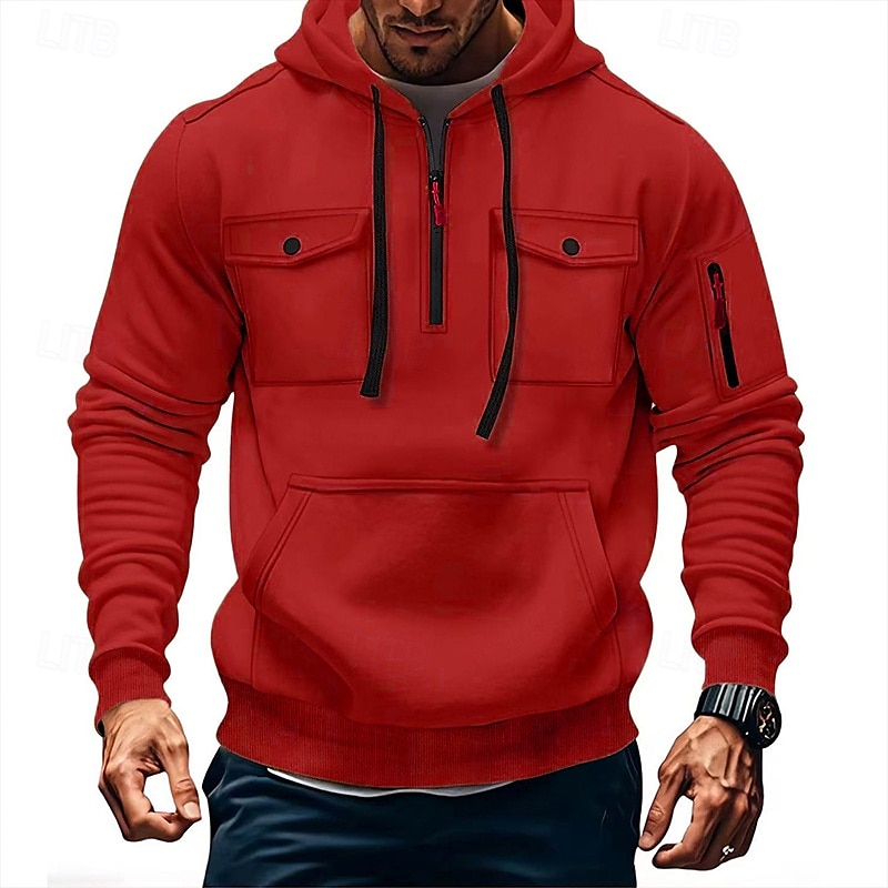 Bărbați Hanorac cu Glugă Hanorac cu fermoar Hanorac tactic Negru Verde Militar Roșu-aprins Albastru piscină Cămilă Capișon Simplu Buzunar Quarter Zip Sporturi & Exterior Casual Zilnic Șic Strad 2025 - $23.99 –P3