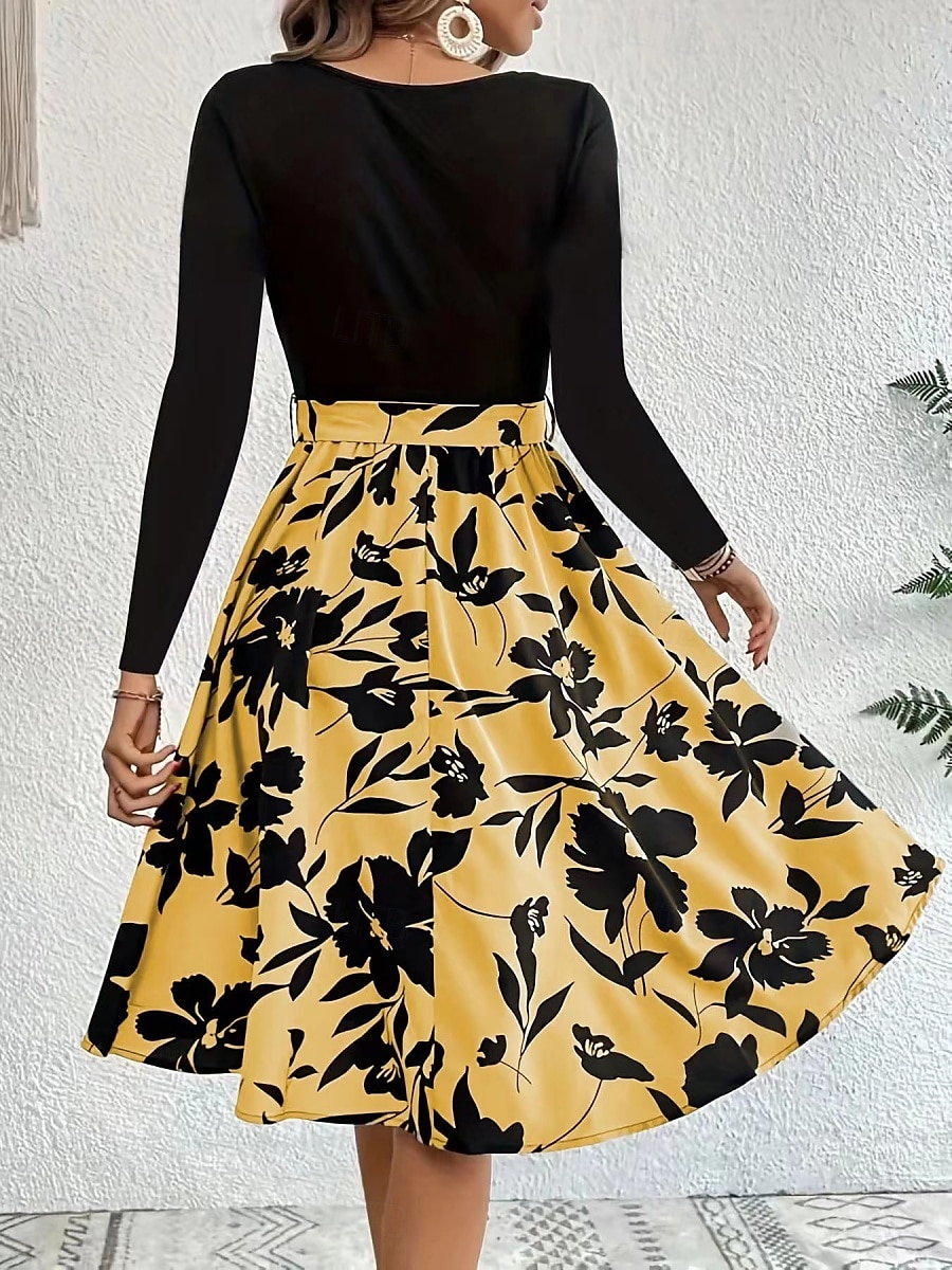 Naisten Mini mekko A linjainen mekko Vapaa-aika Päivittäin Normaali Kukka Kuvitettu Pitkähihainen Tiukka pyöreä kaula-aukko Tumman keltainen Valkoinen Keltainen Viini Kesä 2025 - $27.99 –P15