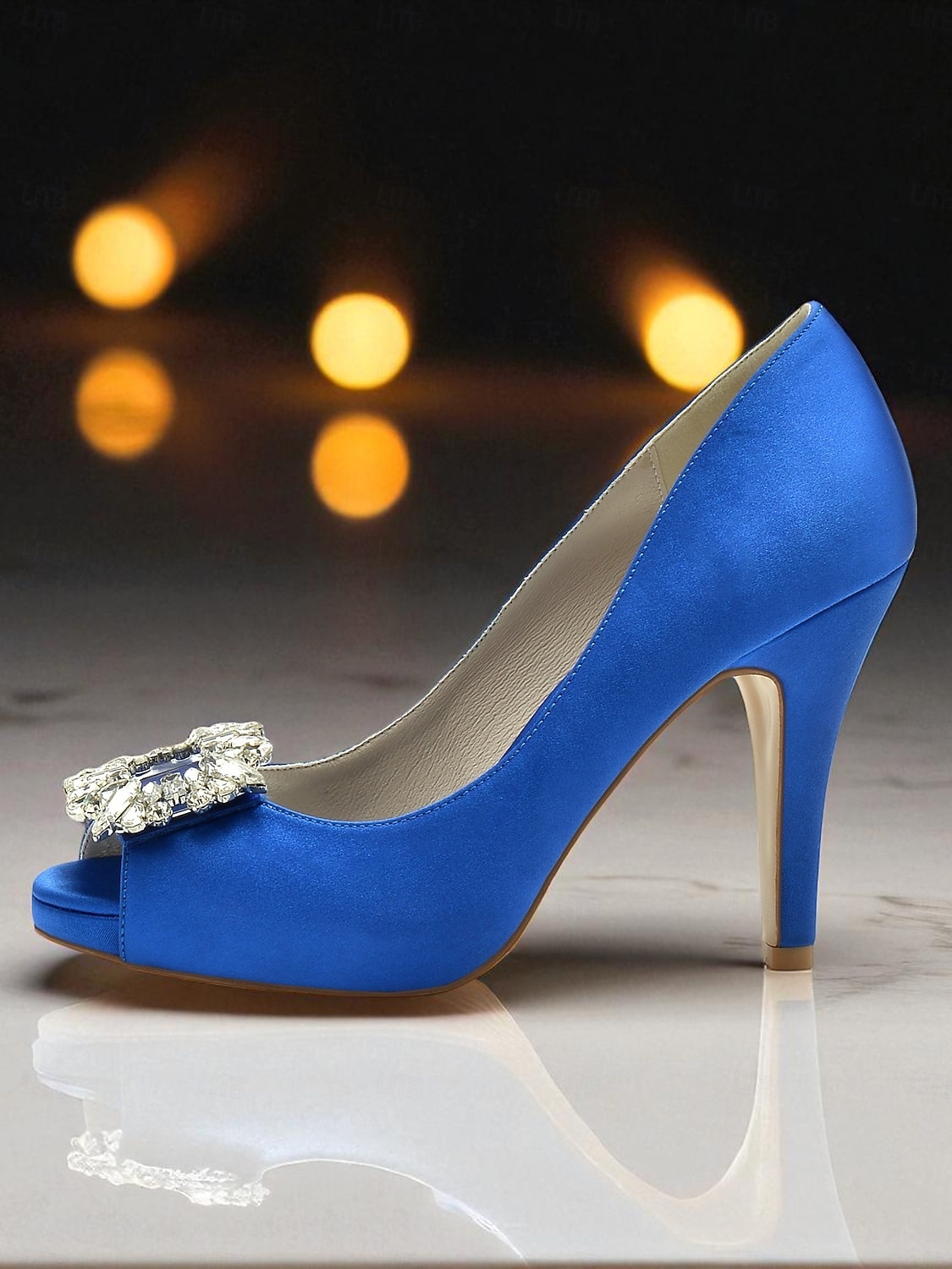 2025年 クリスタルバックル付きレディースサテンピープトゥパンプス - カクテルパーティーや夜のイベントに最適な、クラシックな女性用ハイヒールドレスシューズ  コレクション – $59.99 –P5