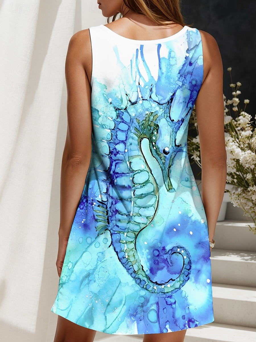 Per donna Mini Abito Vestito Estivo Abito a trapezio Abito a spalle scoperte Vacanza Casual Ferie Spiaggia Vestibilità regolare Ombre Grafico Animale Senza Maniche Girocollo Giallo Rosa Blu Viola del 2026 a $24.99 –P2