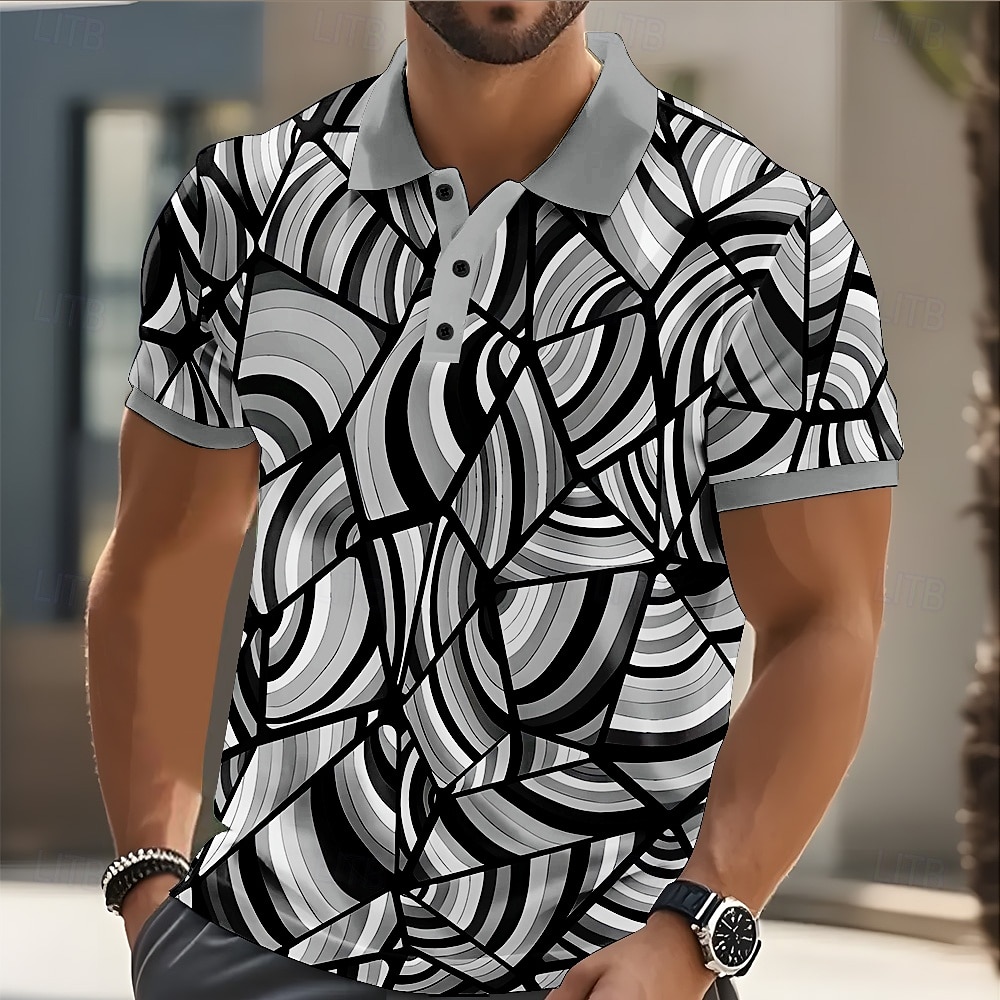 Hombre Abstracto Geométrico Polo Manga Corta Camisas de polo Camisas con cuello Casual Calle Ropa Deportiva Ropa Cotidiana Impresión 3D Botones Verano Rojo 2026 - $21.99 –P4