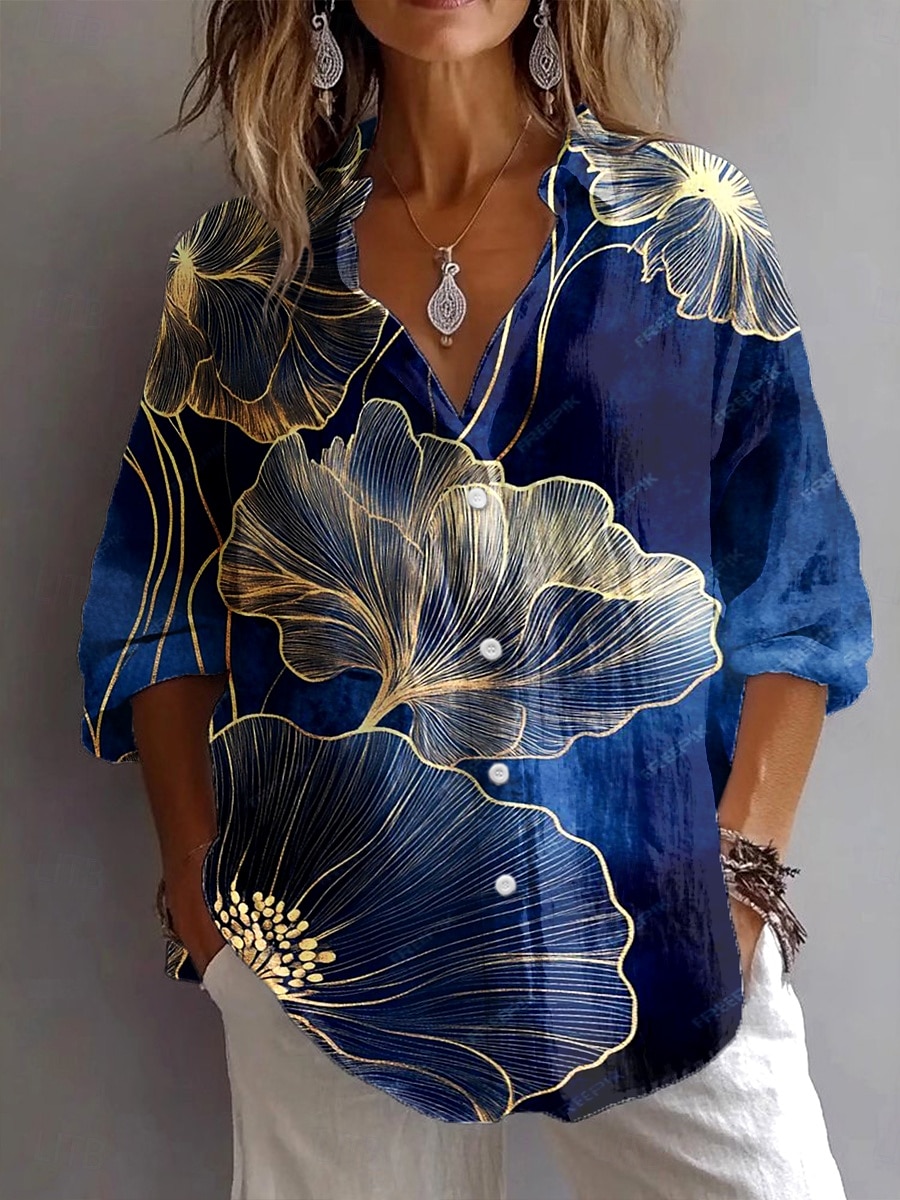 Cămășă de damă cu mânecă lungă bluză cu butoni grafic leopard geometric vintage zilnic stilată gât în V guler tops normale muncă imprimare zilnică vacanță neagră albastră vară primăvară toamnă 2025 - $32.99 –P2