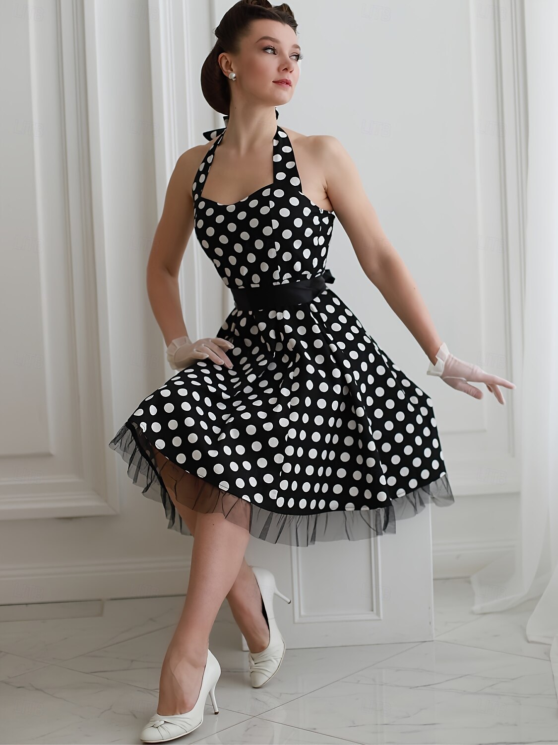 Epocă 1950 rockabilly Lungime Genunchi Rochie Flapper Rochii O rochie de linie Buline Mulată Gâtul halter Pentru femei Halloween Carnaval ziua îndragostiților Petrecere Casual Petrecere ceai Adulți 2025 - $25.99 –P19