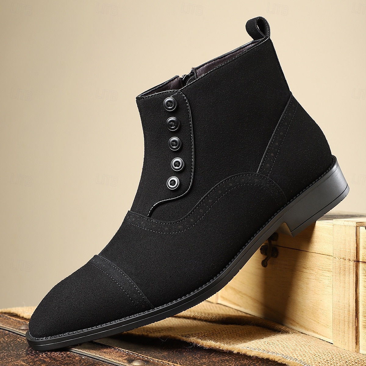 Men's Beige Lace-Up Ankle Boots with Round Toe and Classic Stitching, Vintage Business-Casual Footwear for Office, Urban Walking and Smart Daily Outfits 2025 - $46.99 –P12