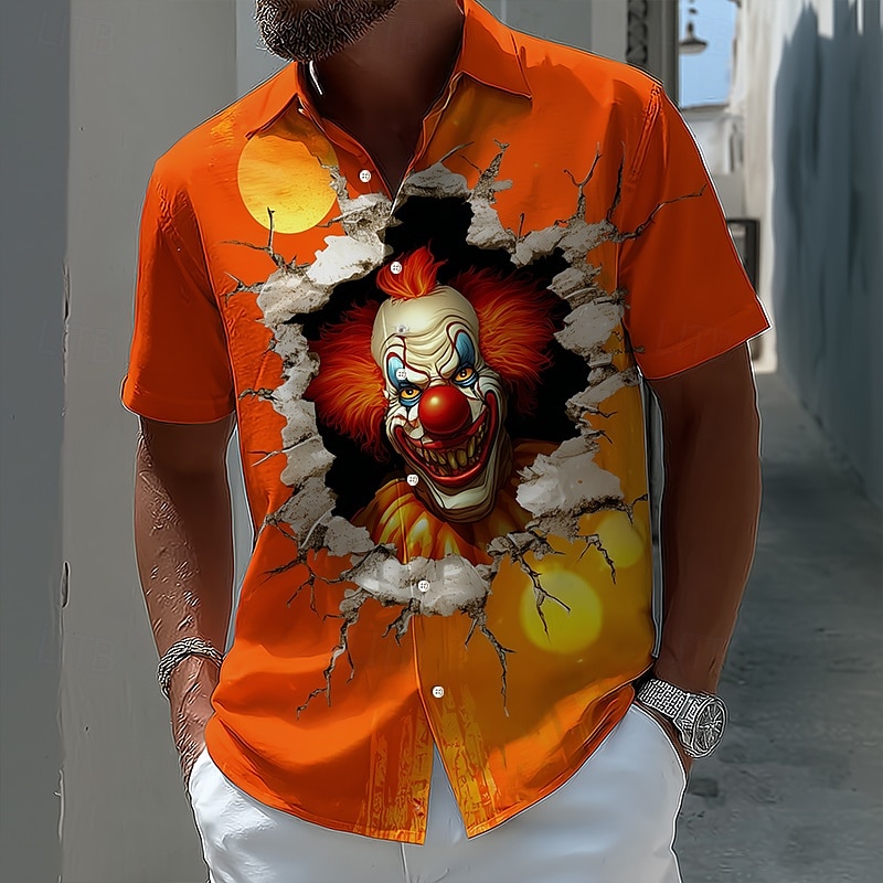 Halloween Voor heren Griezelige clown Duivel Clown Overhemd Zomer overhemd Overhemd met knopen Korte mouw Donkere punkgotiek Feestdagen Streetwear Zomer Lente Strijkijzer 3D-afdrukken shirts met kraag 2025 - $23.99 –P2