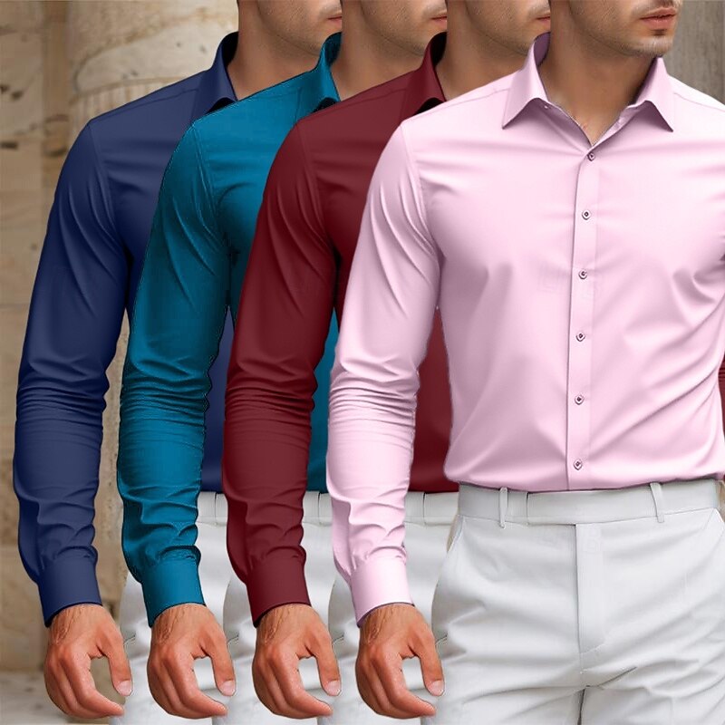 Men's Shirt Dress Shirt Solid / Plain Color Office & Career Daily Wear A01 A02 A03 A04 Long Sleeve Shirt Collar All Seasons Clothing Apparel Multi-pack 2026 - $53.99 –P5