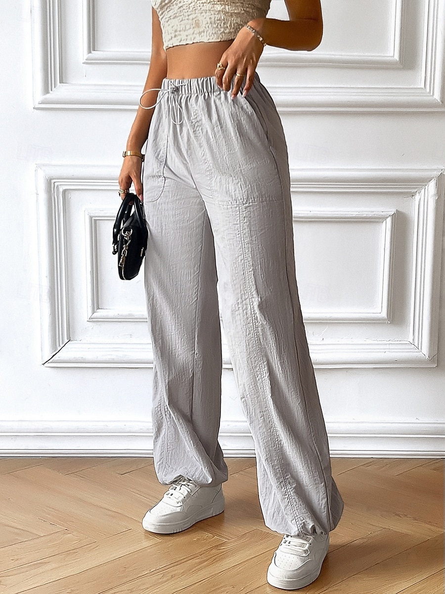 Women's Sweatpants Chinos Fashion Streetwear Full Length High Waist Plain Elastic Waistband Comfy Soft Comfortable Micro-elastic Outdoor Street Apricot Gray Summer Spring Regular Fit 2025 - $34.99 –P2