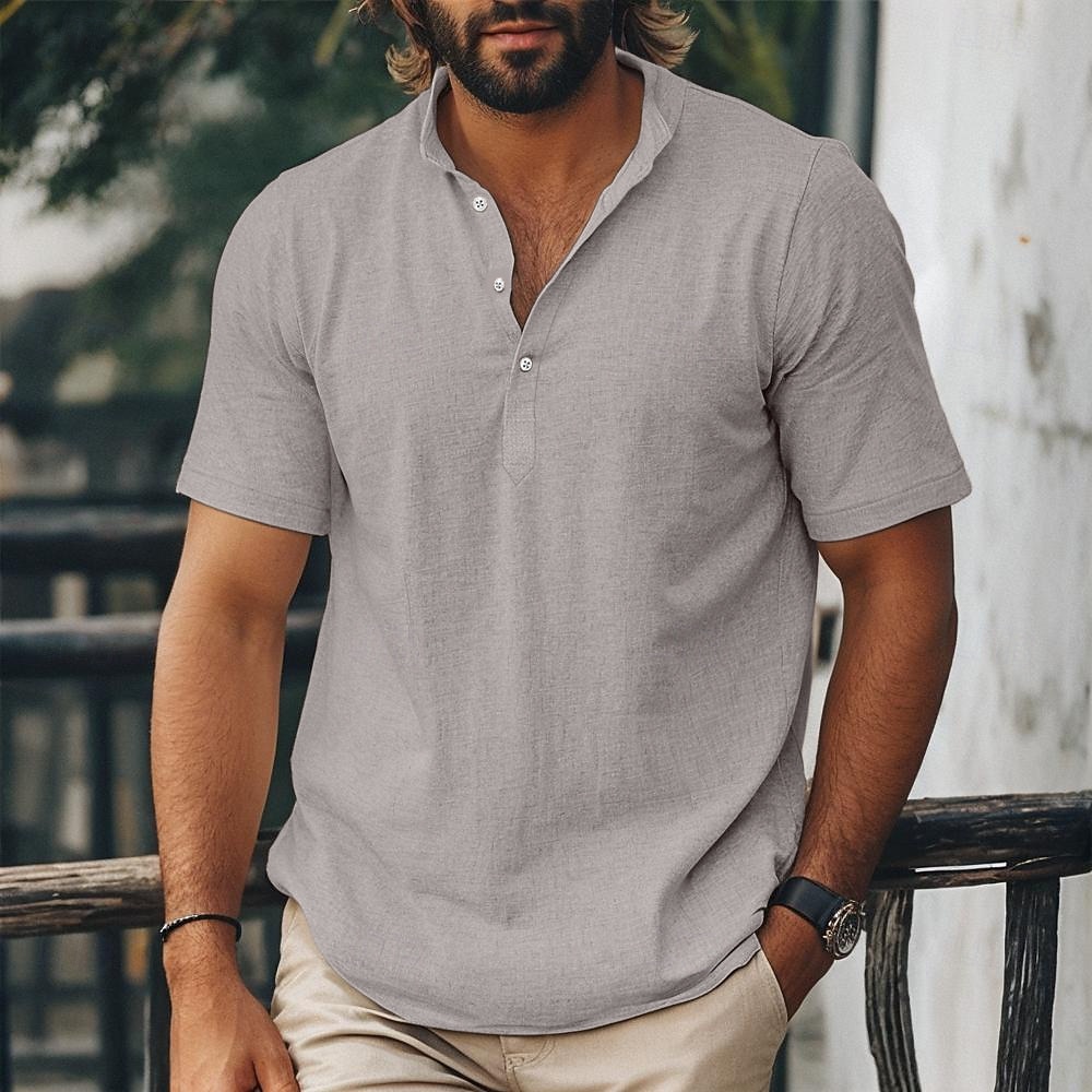Homme Chemise Chemise en lin Chemise popover Chemise d'été Chemise de Plage Chemise hawaïenne Couleur Unie Occasionnel Quotidien Rose Claire bleu marine Vert Kaki Manche Courte Band Collar Printemps de 2026 ? $22.99 –P12
