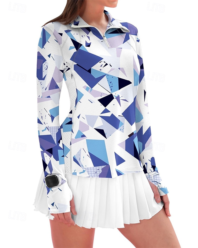 בגדי ריקוד נשים גיאומטרי חולצת POLO חולצת טניס שרוול ארוך דפוס רבע מיקוד Pullover הגנת UV אלסטי נושם טניס גולף פיקלבול צווארון רוכסן חולצה Polo ורוד כחול בגדי טניס 2026 - $25.99 –P5