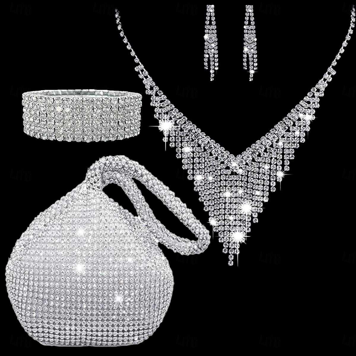Ensembles de bijoux de mariée 1 ensemble en alliage de strass 1 bracelet boucles d'oreilles collier ensemble de bijoux tendance artistique élégant pour femme pour anniversaire fête tenue de soirée de 2025 ? $48.99 –P1
