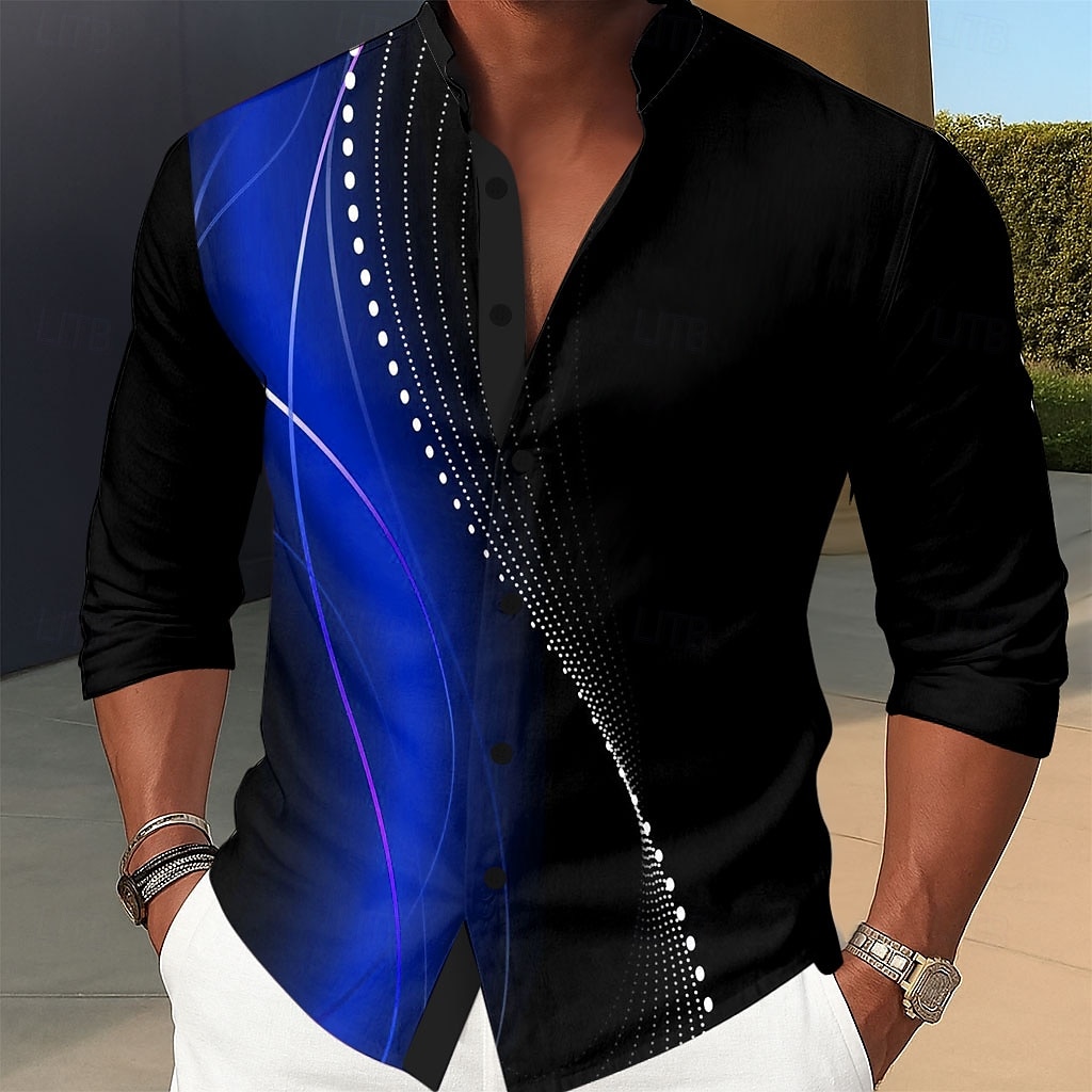 Bărbați Geometric Gradiant Valuri Cămașă Cămașă cu guler ridicat Manșon Lung Moda Casual Zilnice Concediu Primăvară Toamnă Guler mandarin Guler Tunică Imprimare 3D Cămăși cu nasturi Roșu-aprins 2025 - $25.99 –P2