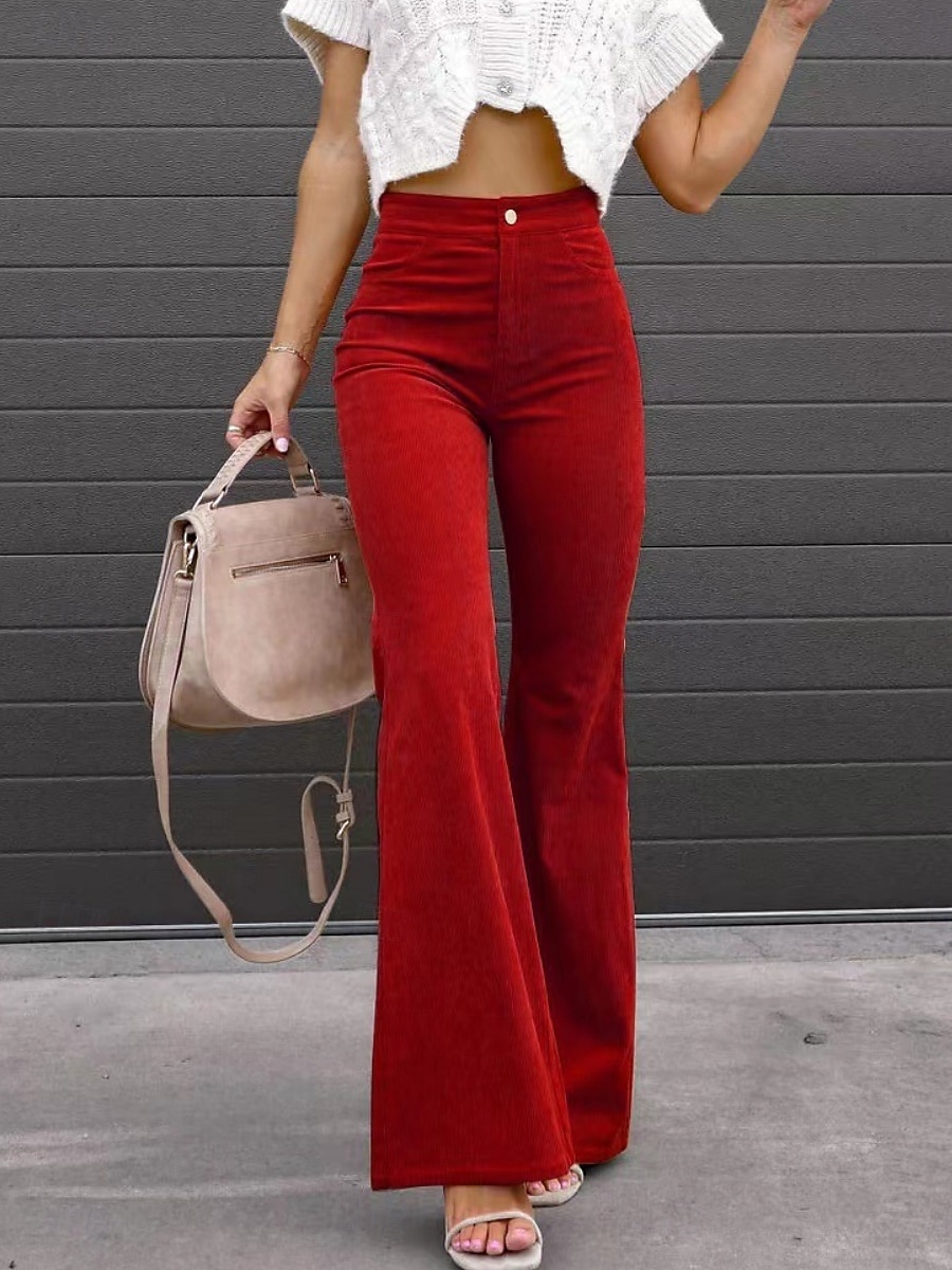 Per donna Pantaloni a Zampa Chinos Moda Streetwear Lunghezza intera Vita Alta Semplice Taglio alto Comodità All'aperto Micro-elastico Ufficio Streetwear Quotidiano Nero Vino Arancione Blu scuro del 2025 a $26.99 –P2