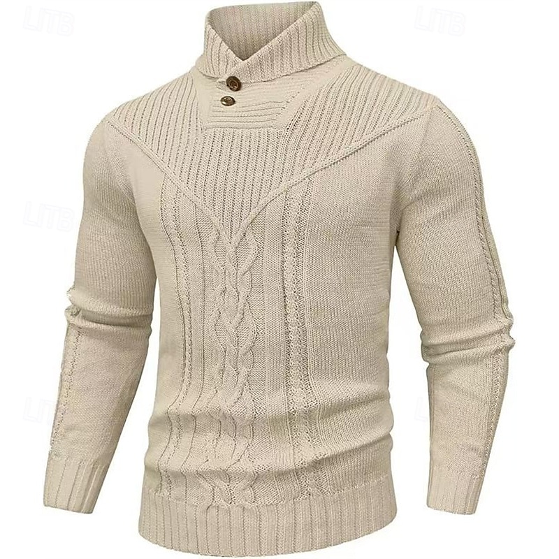 Voor heren Trui Gebreide trui Geribd breien Normale tops Gebreid Effen Opstaande boord Modieus Basic Vakantie Alledaagse kleding Kleding Herfst Winter Wijn Zwart S M L 2025 - $35.99 –P1