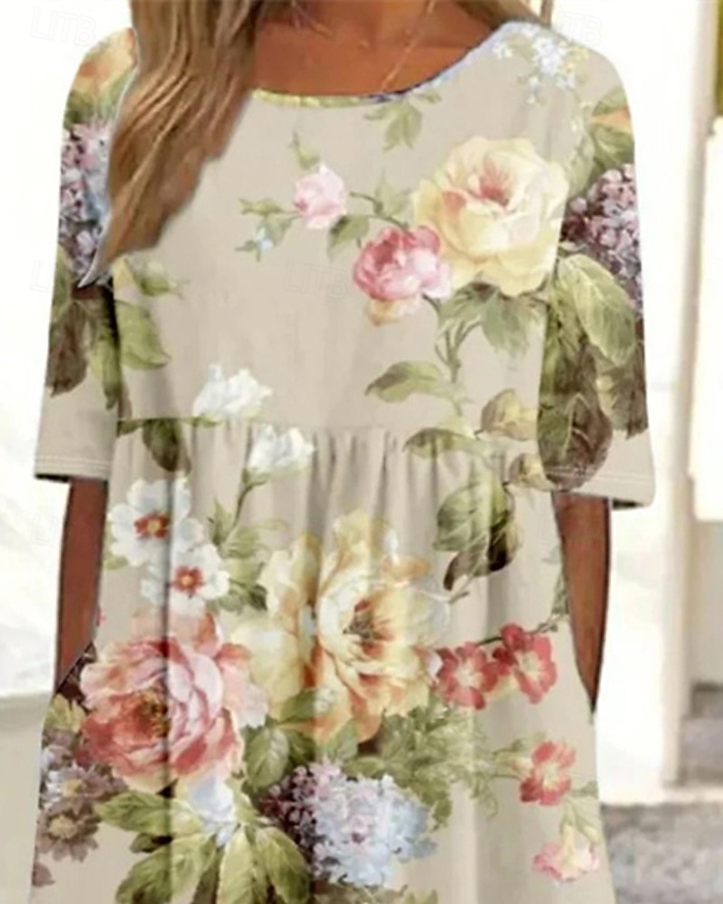 Femmes Robe Midi Robe Décontractée Robe d'été Mode Moderne Quotidien Plage Week-end Coupe régulière Fleur Manche Courte Col ras du cou Jaune Rose Claire Été Printemps Automne de 2025 ? $25.99 –P2