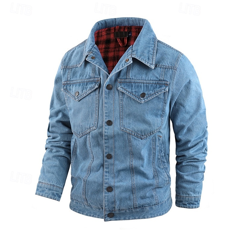 Homme Veste Légère Veste Décontractée Veste en Jean Vacances Quotidien Avec Poches Automne Hiver Uni Mode Classique Revers Régulier Noir Marron Vert Bleu de minuit Bleu clair Veste de 2025 ? $56.99 –P13
