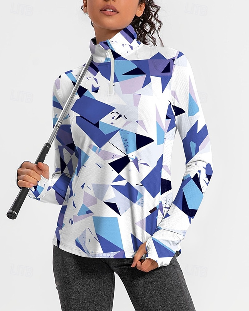 בגדי ריקוד נשים גיאומטרי חולצת POLO חולצת טניס שרוול ארוך דפוס רבע מיקוד Pullover הגנת UV אלסטי נושם טניס גולף פיקלבול צווארון רוכסן חולצה Polo ורוד כחול בגדי טניס 2026 - $25.99 –P6