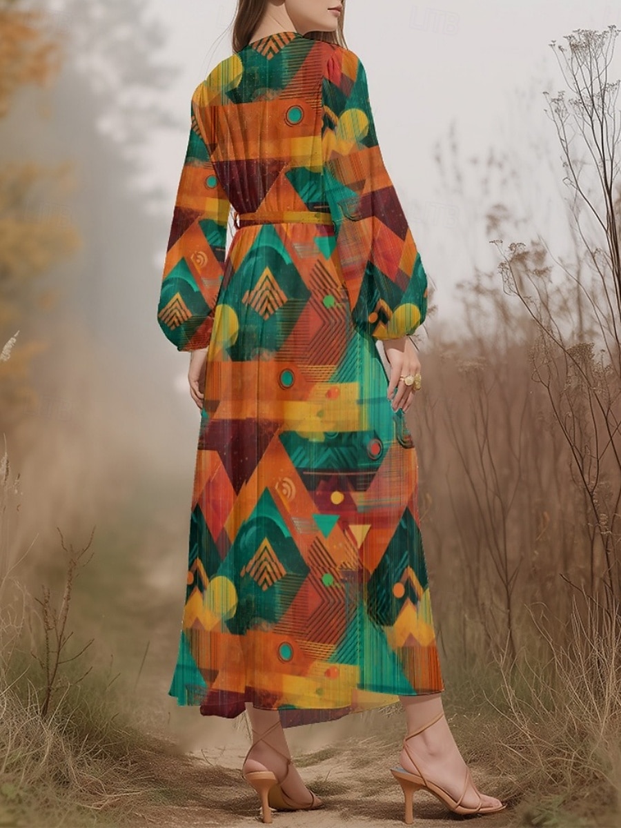 Pentru femei Rochii Midi Rochie casual Șifon Rochie leagăn Modern Vacanță Zilnic Sfârșit de săptămână Fit regulat Geometric Manșon Lung În V Albastru piscină Mov Maro Trifoi Vară Primăvară Toamnă 2025 - $31.99 –P2