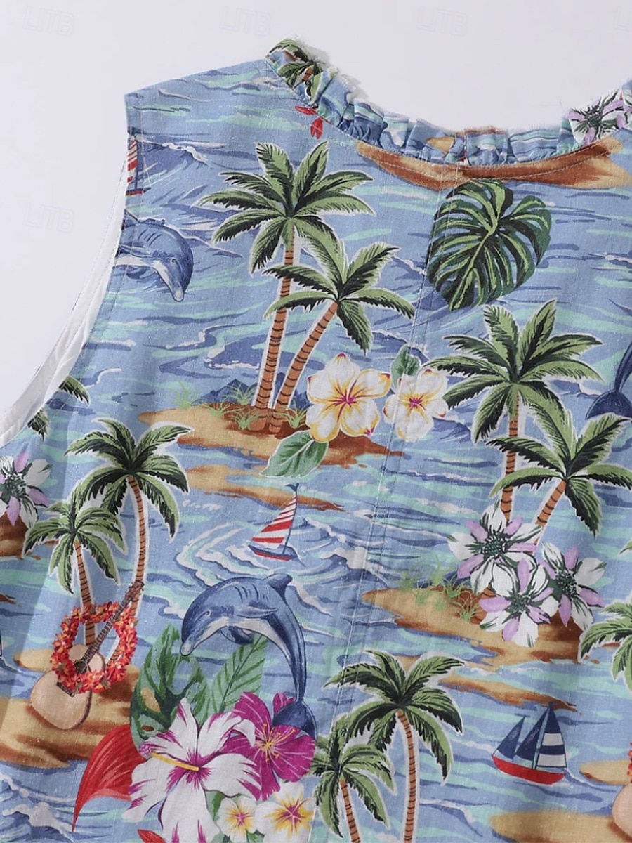 Femmes Robe Midi Robe d'Été Robe fourreau Robe à Volants Robe à manches bouffantes Vacances Fête Anniversaire Soirée Sortir Plage Fleuri Graphique Sans manches Col en V Bleu Orange Blanc Ecru Ét de 2025 ? $41.99 –P5