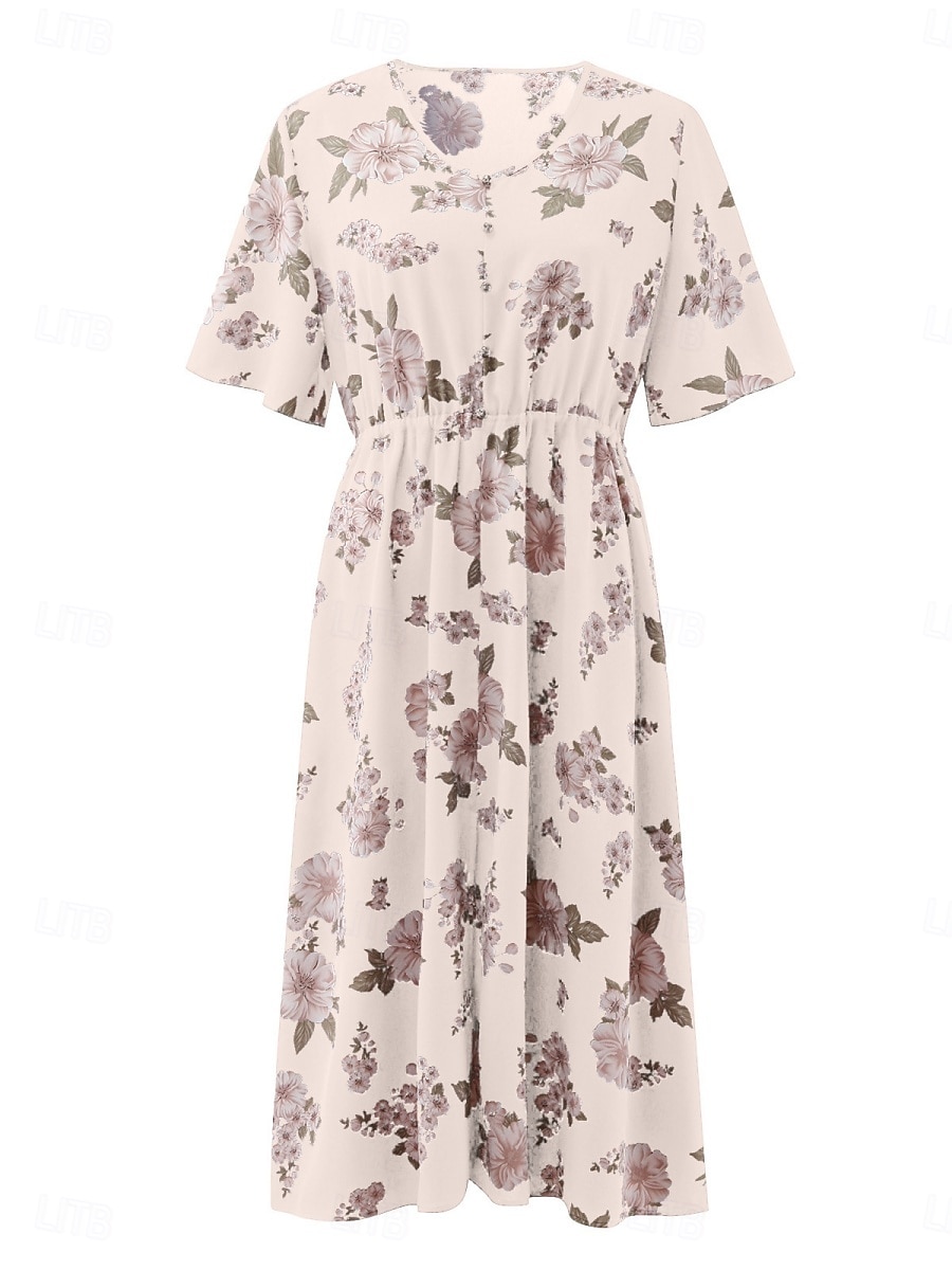 Pentru femei Mărime Plus Rochie casual Floral În V Manșon scurt Vară Primăvară Elegant Modă Modern Casual Rochii Midi Zilnic Concediu Rochie 2025 - $23.99 –P16