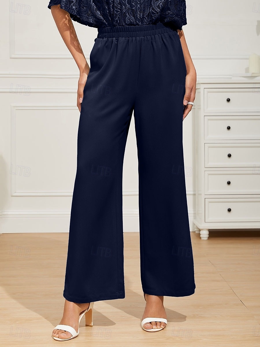 Per donna Gamba larga Chinos Essenziale Lunghezza intera Vita Alta Semplice Tasca Fascia Elastica Comodo Morbido Confortevole Micro-elastico Formale Matrimonio Blu marino Estate Primavera Vestibilit del 2025 a $59.99 –P3