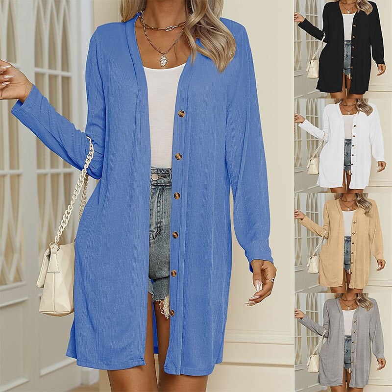 Femmes Veste Décontractée Confortable Respirant Boutons Occasionnel Uni Vacances Rue Occasionnel Tenue quotidienne Simple Boutonnage Long Col en V Coupe régulière manche longue Vêtements d'extérieur de 2025 ? $19.99 –P1