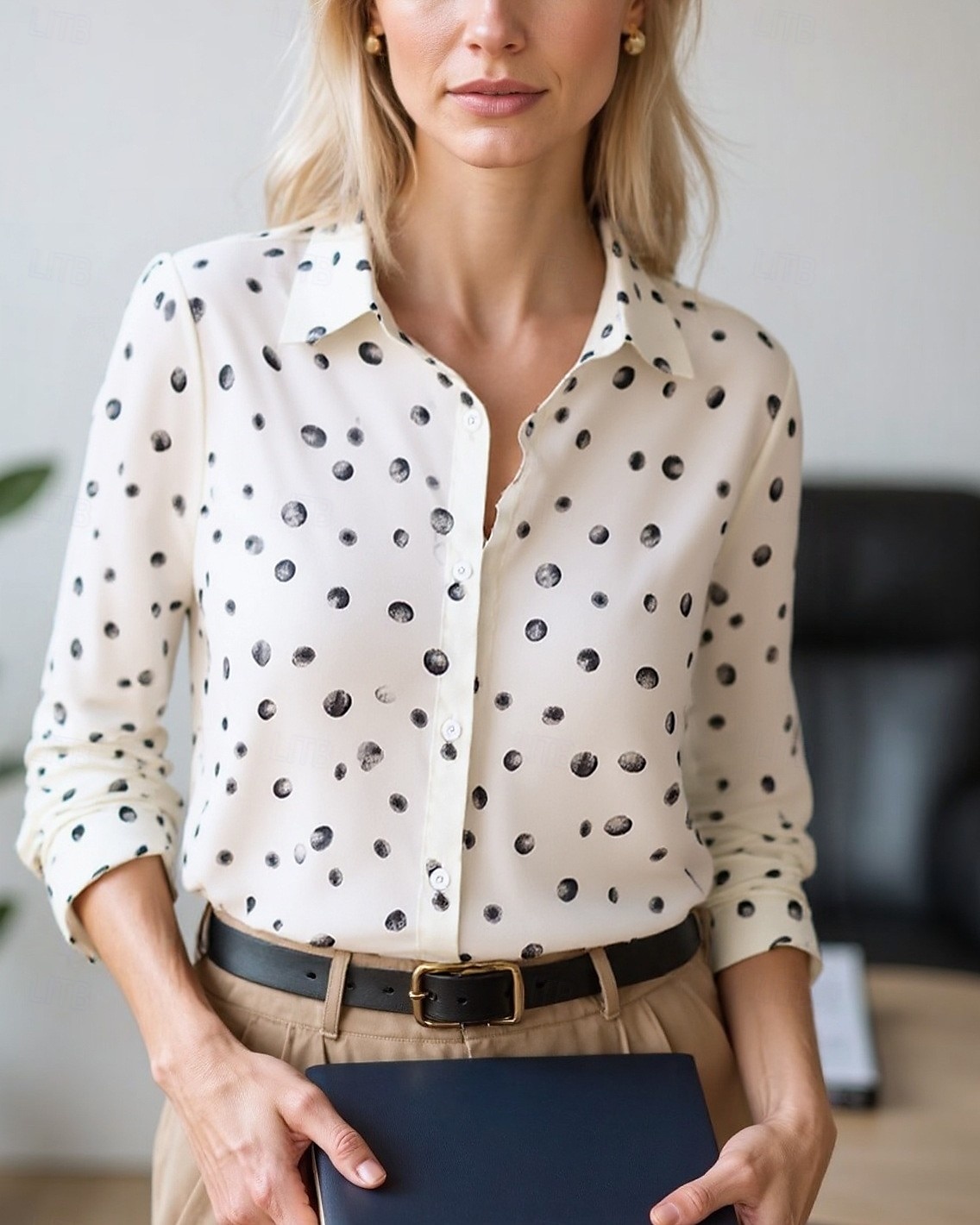 Femmes Chemisier Hauts Élégants Hauts en mousseline de soie Géométrique Bloc de Couleur Élégant Quotidien Travail manche longue Col de chemise Hauts Réguliers Travail Quotidien Boutons Imprimé Noir de 2025 ? $24.99 –P1