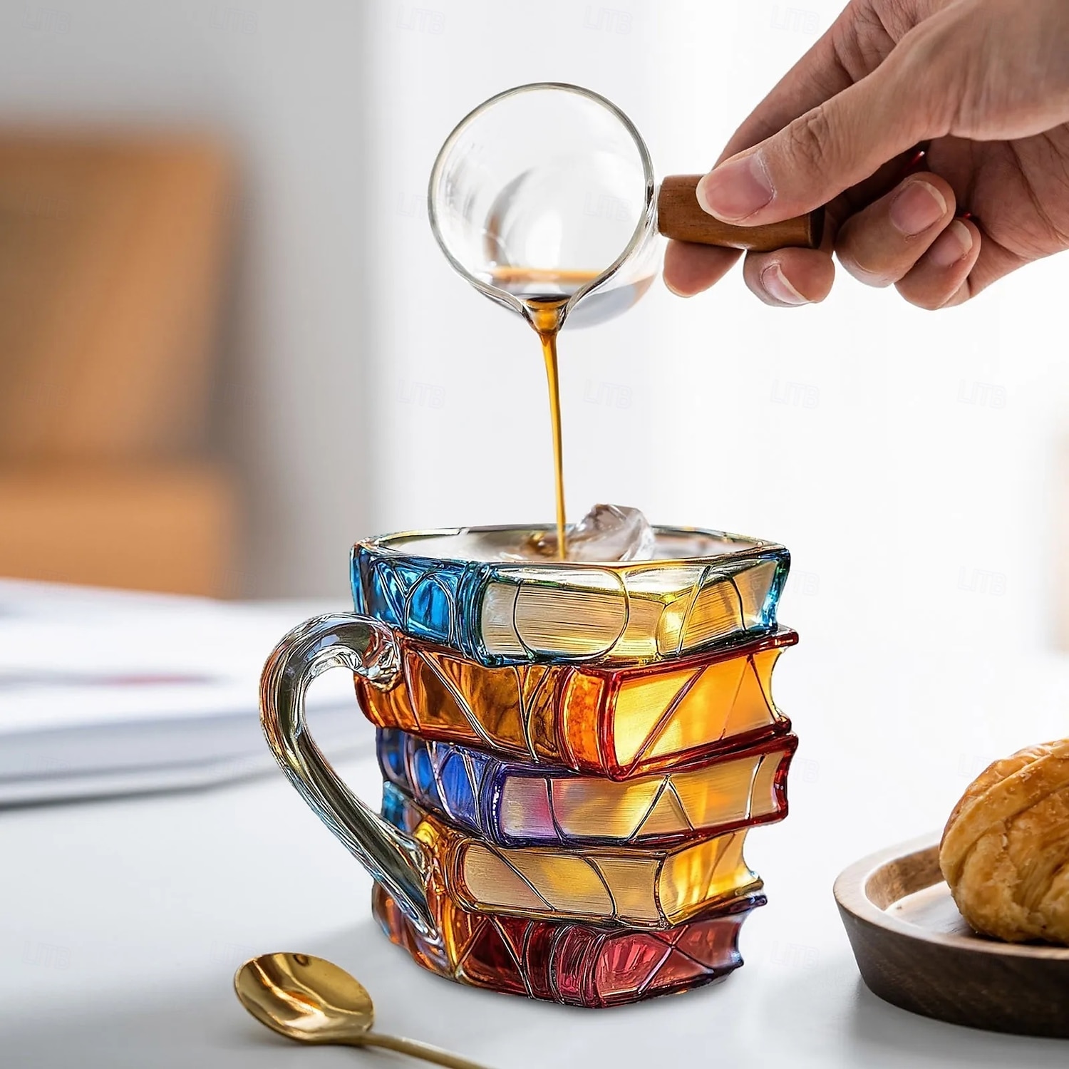 bemalte Buchtasse 300ml/10oz Gitarren-Kaffeetasse Buch-Kaffeetasse einzigartige bunte Glasbücher Stapel-Kaffeetasse Sammlung Geschenk 2025 - $23.99 –P12