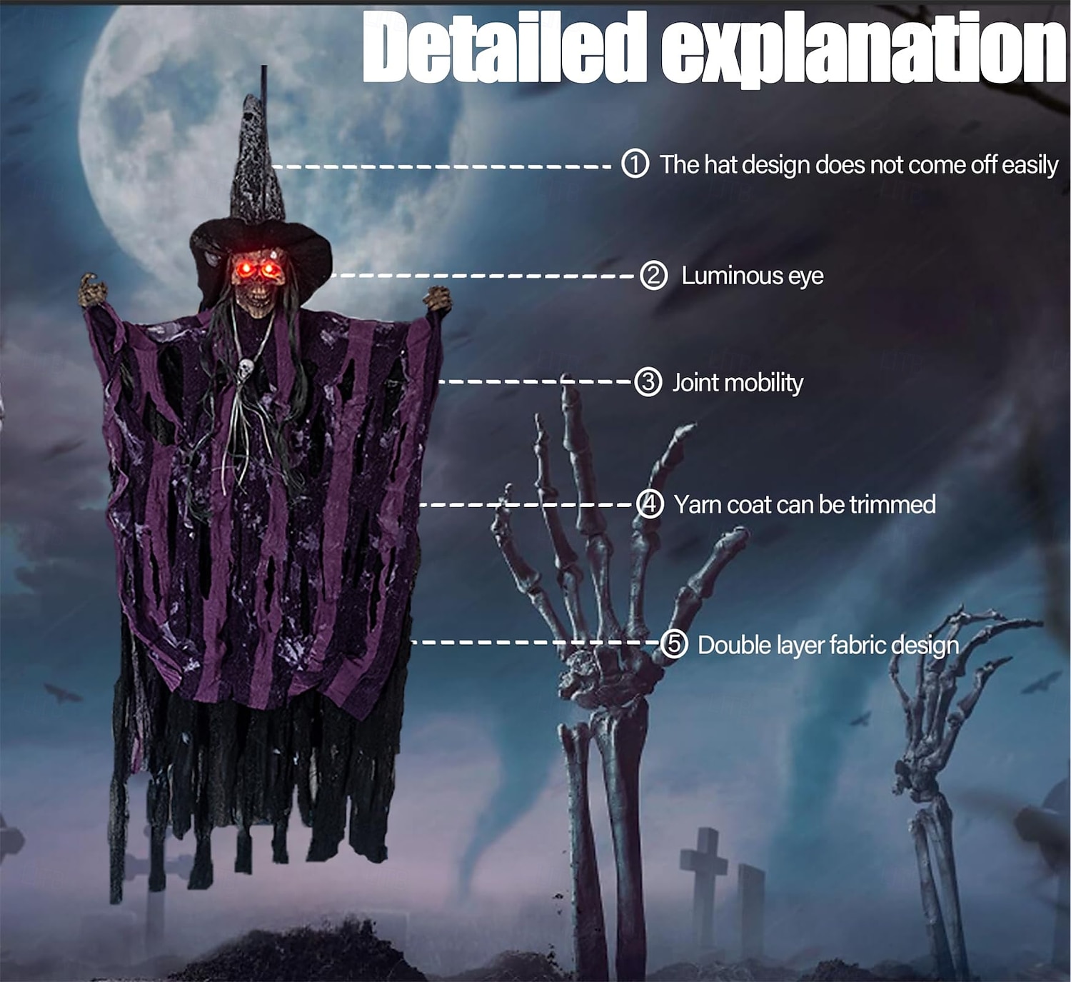 Halloweenské dekorace do exteriéru - halloweenská animatronická závěsná dekorace lebky ducha se zářícíma očima, halloweenské strašidelné rekvizity a párty dekorace, vhodné pro vnitřní i venkovní 2025 - $16.99 –P1
