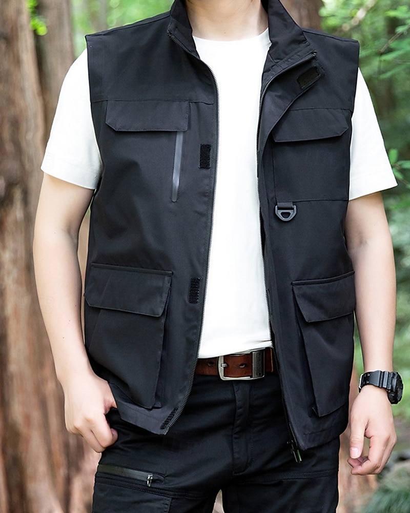 Per uomo Gilet All'aperto Quotidiano Moda Casual Primavera Autunno Tasca Poliestere Confortevole Semplice Cerniera Collo alla coreana Vestibilità regolare Nero Rosso Blu Cachi Gilet del 2025 a $48.99 –P15