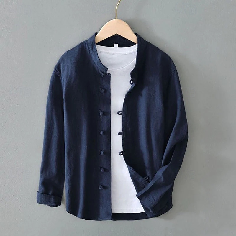 Per uomo Camicia Camicia di lino Stile vichingo Camicia con colletto alla coreana Camicia Estiva Abbigliamento da spiaggia Tinta unica Vacanza Streetwear Nero Bianco Blu marino Grigio Manica Lunga del 2025 a $22.99 –P3