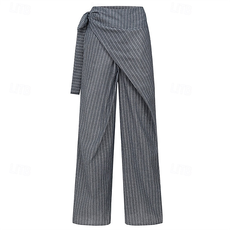 Damen Weites Bein Anzughose Hosen Hose Mode Streetwear Volle Länge Hohe Taille Gestreift Kordelzug Atmungsaktivität Bequem Straße Alltagskleidung Ausgehen Blau Weiß Dunkelgray Frühling Herbst Normale 2026 - $24.99 –P6