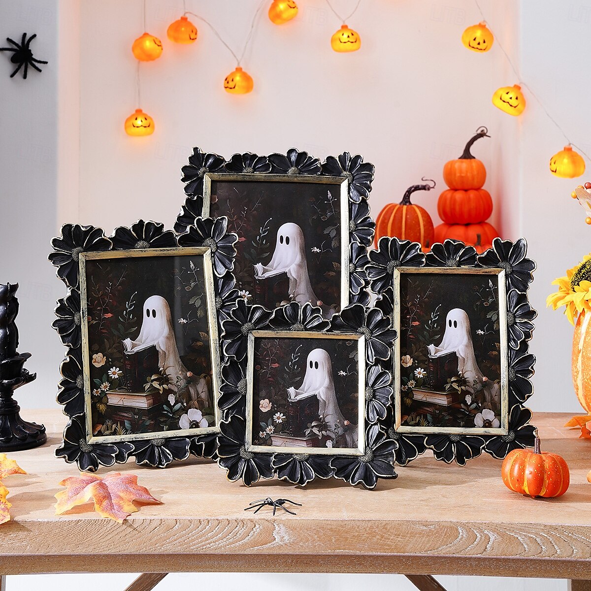 Cadre photo en résine gothique d'Halloween, motif marguerite 3D noir et or, cadre d'affichage photo rectangulaire pour la décoration intérieure, support photo chaud de bureau, utilisation horizontale de 2025 ? $17.99 –P3